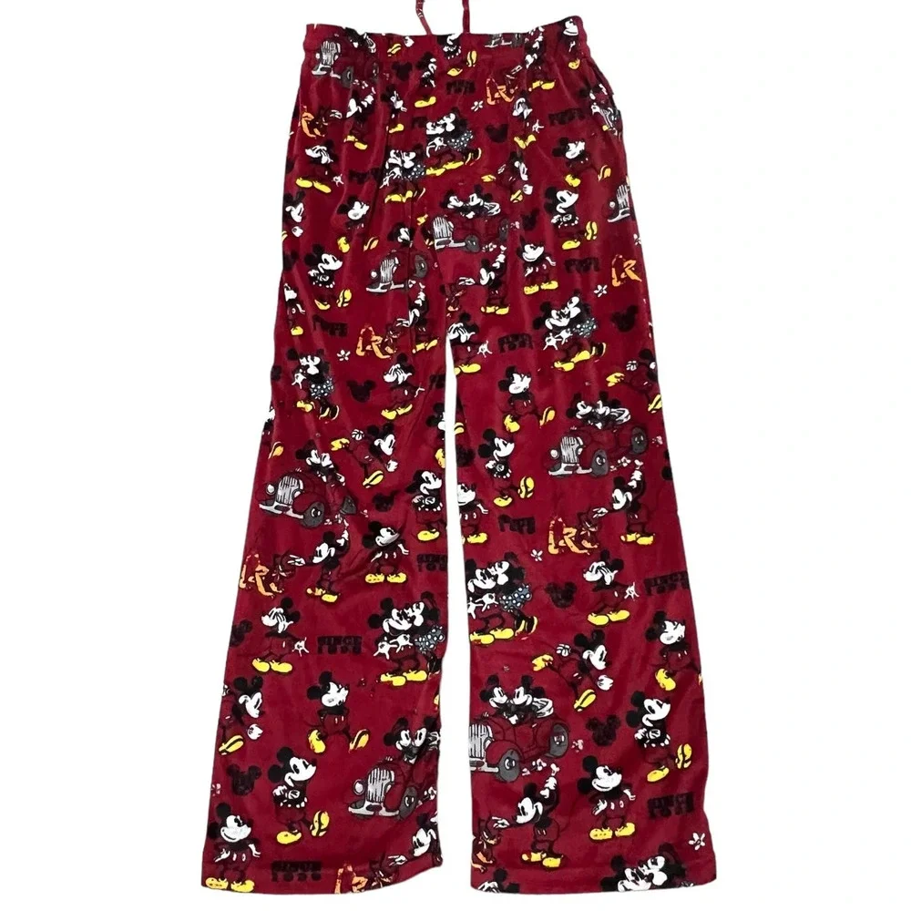 Disney Pajama Lounge Pants Size M Red Micky Minnie Mouse Print - Picture 2 of 6